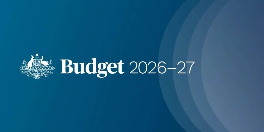 Australian Government Budget 2026–27 title graphic on a blue background